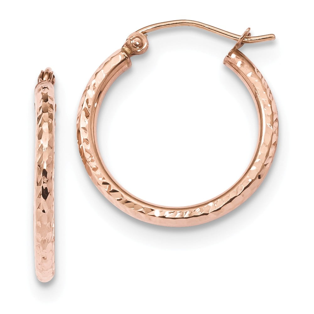 AA Jewels Solid 10k Rose Gold Textured Hoop Earrings 21mm x 19mm