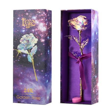 TSV Colorful Rose Artificial Gold Foil Rose Flower with LED Light Unique Gifts Valentine's Day Thanksgiving Mother's Day Girl's Birthday, Best Gifts for Her for Girlfriend Wife (Best Deal Roses Valentines Day)