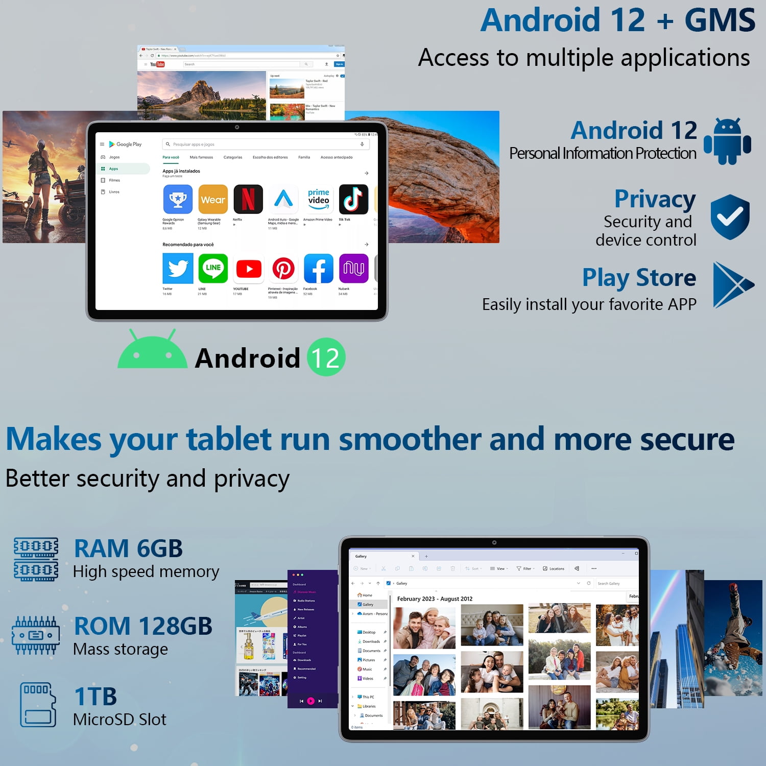 Hot Pepper Android Tablet, Tablets Android 12 6GB RAM+128GB ROM Support 1 TB Expand,1200*1920 IPS Tablet with 8MP+13MP Camera,Bluetooth 5.0,GPS,Parental Control