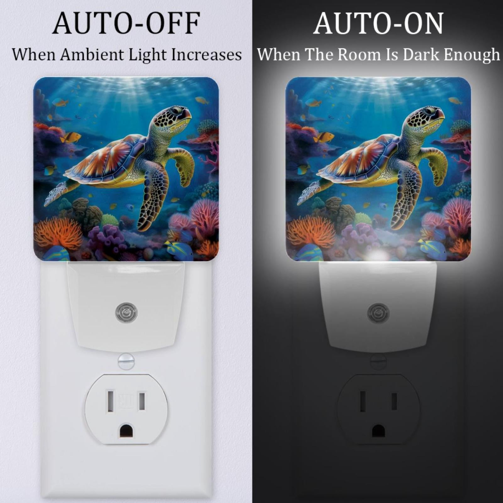 PhooArto Sunlight Shines Sea Turtle Plug in LED Night Light Auto Sensor Dusk to Dawn Decorative Night for Bedroom, Bathroom, Kitchen, Hallway, Stairs, Baby's Room, Energy Saving