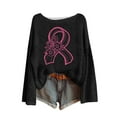 thumbnail image 2 of Ounisa Breast Cancer Crewneck Sweaters for Women Fall Vintage Knit Tops Hippie Cozy Oversized Pullover Pink Ribbon Sweatshirt Cancer Fight Awareness Shirt Casual Long Sleeve Tops, 2 of 4