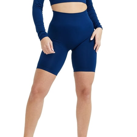 Tmtolofot Womans No Seam Yoga Shorts Quick Dry High Waist Short Solid Color Tummy Control Shorts Fitness Going Out Fitness Shorts 2024 Summer Short Pants 1_Blue Medium