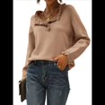 thumbnail image 2 of Suéteres de Mujer, Ropa de Otoño e Invierno, Jersey de Punto Informal de Larga con Botones y Volantes y Cuello Redondo Caqui L, 2 of 8