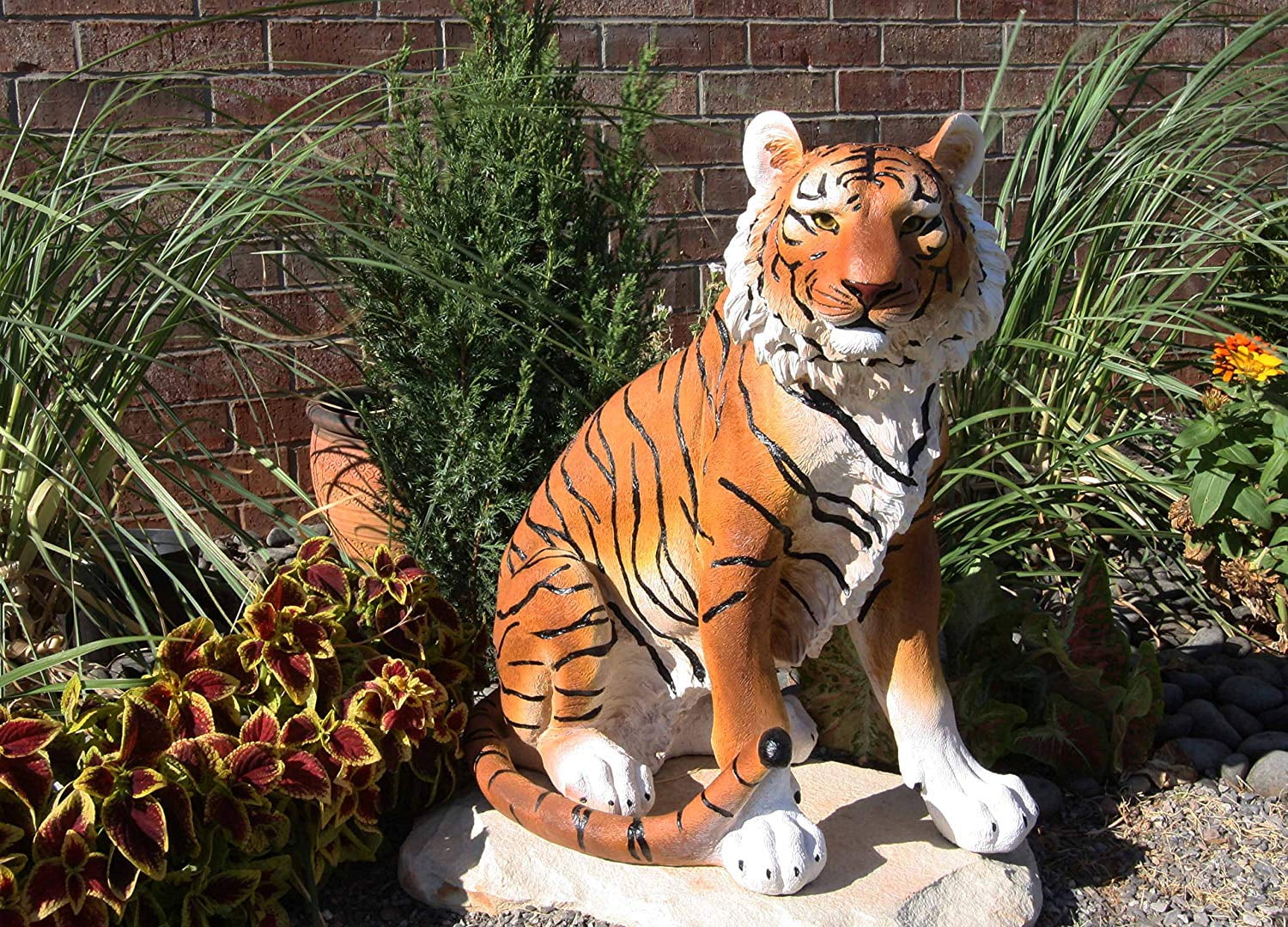 Ebros 20"Tall Orange Bengal Tiger Raja Sitting On Guard Decorative