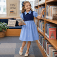 thumbnail image 5 of IPIO Girls’ Sky Blue & Navy Peter Pan Collar Puff Sleeve A-Line Dress, 5 of 7