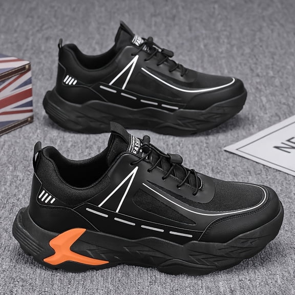 Men's Stylish Thick Sole Sneakers - Shock-Absorbing, Comfortable Casual Shoes with Elastic Closure | Versatile for Outdoor, Running & Fitness