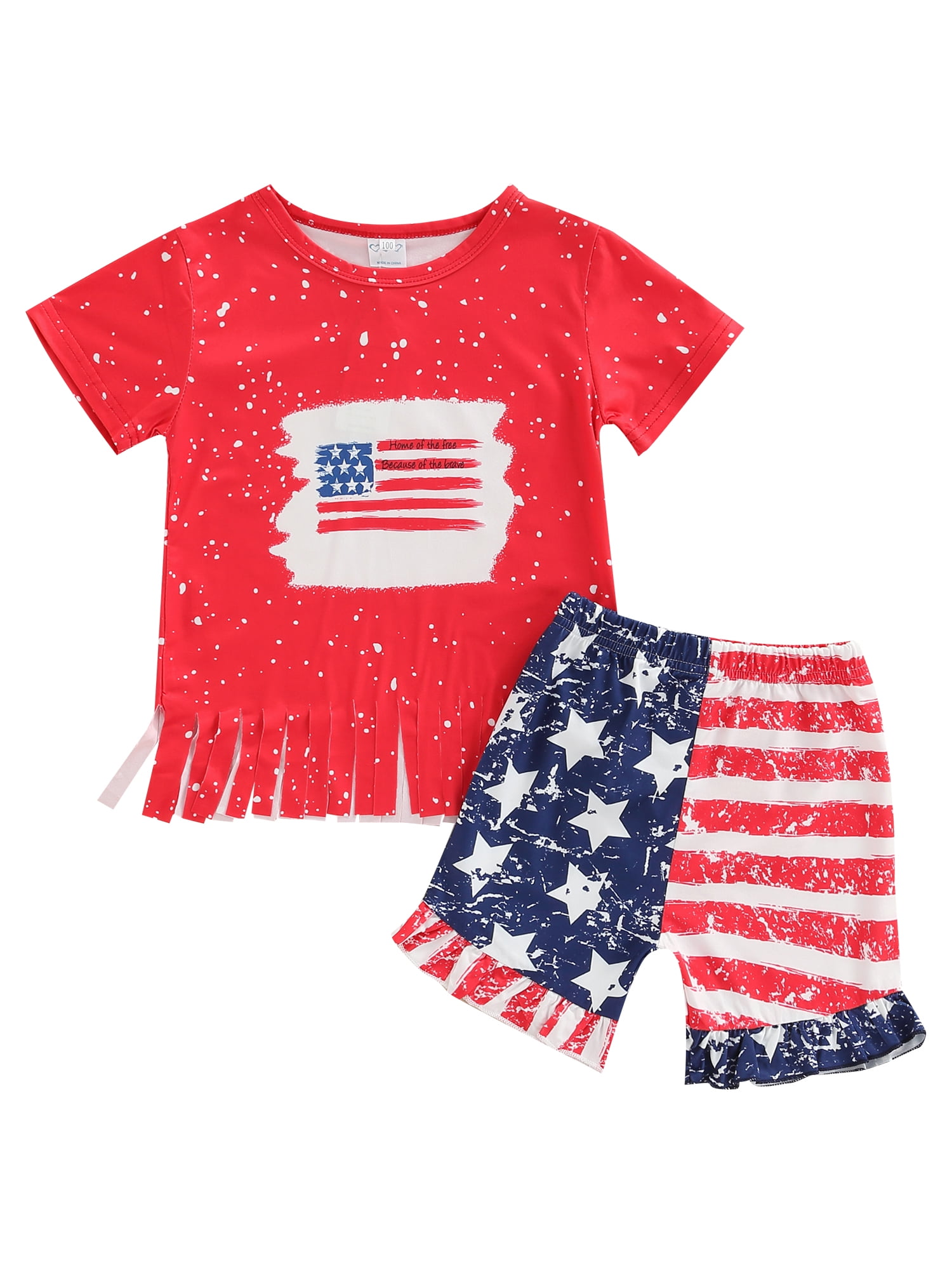 Toddler Baby 4th of July Stars and Stripe Print Patriotic Tops+Shorts Outfits 