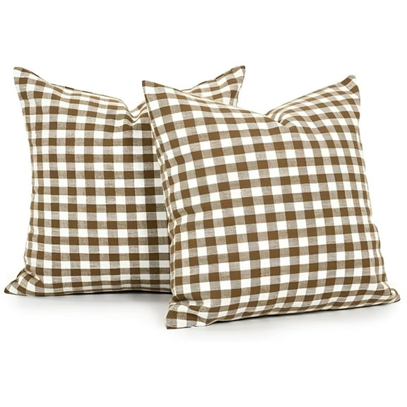 AUQ 2026 New Farmhouse Brown&White Gingham Plaid Pillow Covers 18X18 2Pcs,Gingham Pillow Covers Khaki Checkered Pillow Covers 18X18,Outdoor Buffalo Plaid Decorative Throw Pillows,No Pillow Inserts