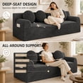 thumbnail image 4 of SESSLIFE 3 Seater Sofa Couch, Comfy Extra Deep Seat Cloud Couch with 3 Pillows and Side Pockets, Corduroy Low Profile Floor Sofa for Living Room, Compact No Assembly Couch, Dark Grey, 4 of 8