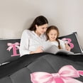 thumbnail image 4 of spefrowx Coquette B Letter Bow King Bedding, Black Pink Cartoon Ribbon King Bed in a Bag, Black Reversible, 7pcs, 4 of 6