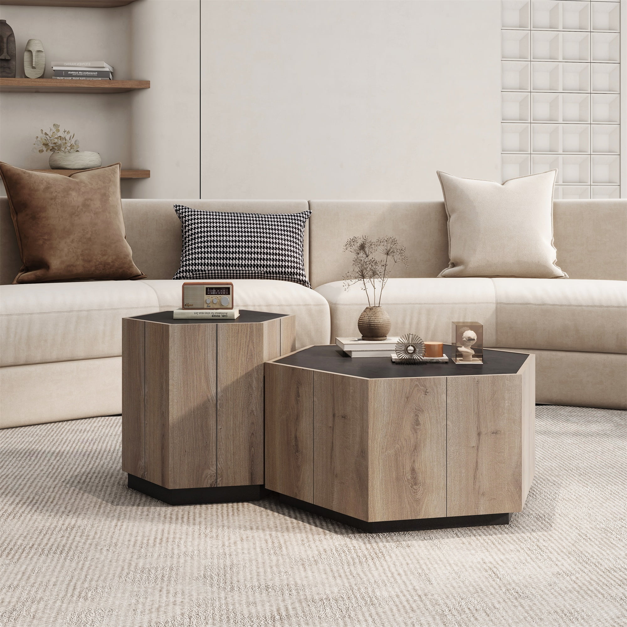 Spaco Rural Style Coffee Table Bedside Table with 2 Drawers Side Table for Bathroom, Light Oak Spaco Rural Style Coffee Table Bedside Table with 2 Drawers Side Table for Bathroom, Light Oak