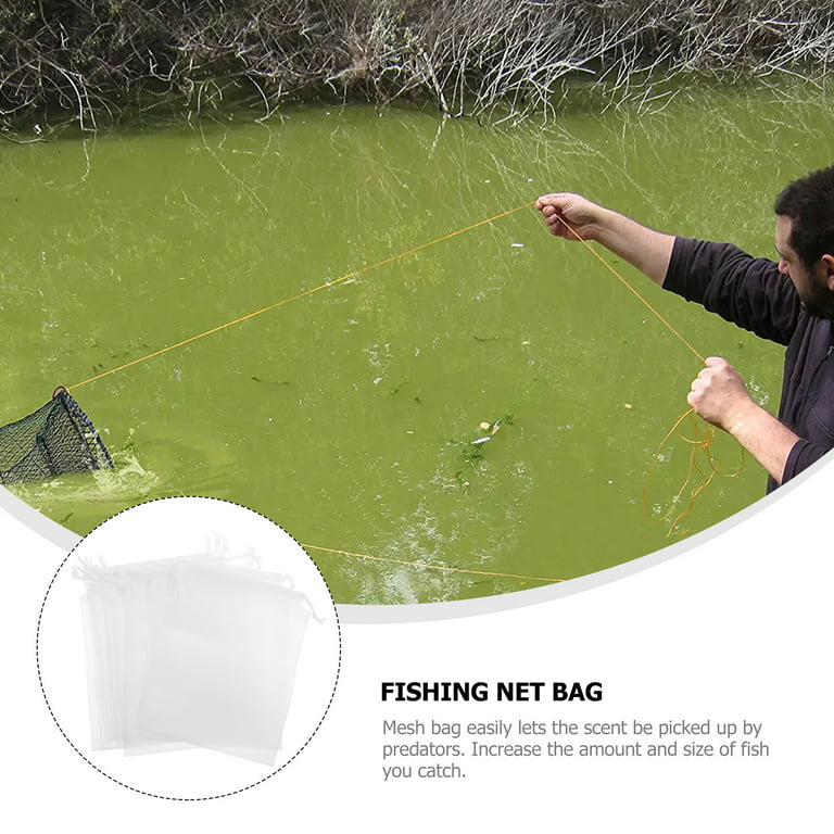 10pcs Fishing Net Bag Chum Bag Fishing Net Fishing Lure Bag Draw String  Mesh Sack Bait Net Bag for Men Outdoor Fishing ( White ) 
