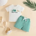 thumbnail image 2 of Toddler Boy Summer Outfits Baby Boy Animal Print Short Sleeves T-Shirt Plaid Shorts Set Infant Boy Clothes Set, 2 of 6