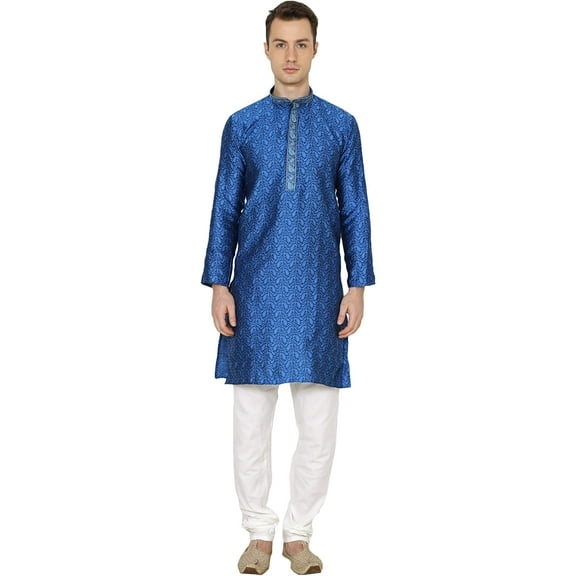 Royal Kurta Men's Jacquard Silk Kurta Pyjama Turquise