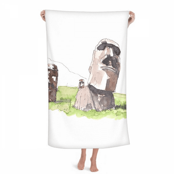 Moai Statues In Easter Island Hand Towel Bath Facecloth Soft Cotton Washcloth