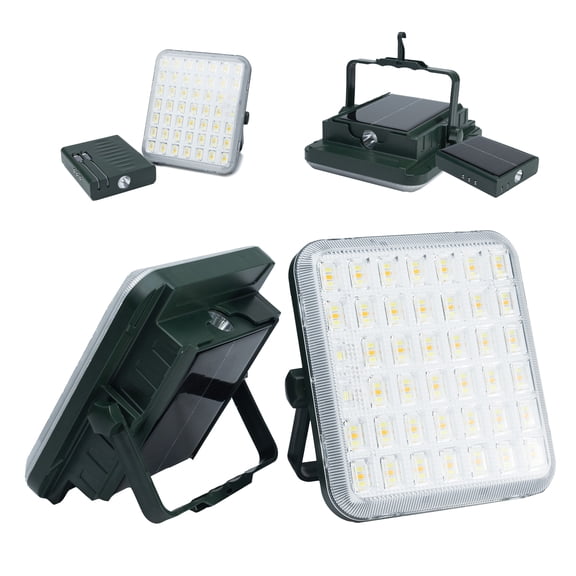Solar Rechargeable Work Light, 6000MAh Portable Flood Light with Stand, 4 Modes LED Portable Camping Light Battery Operated, 100W, Waterproof, Solar Working Light for Power Outages, Outdoor, Indoor
