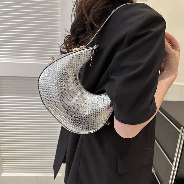 Bolsa De Hombro Bolsa de hombro para mujer Bolsa de mano de cuero de PU Bolsa de mano elegante Bolsas de mano brillantes Plata Sywqhk Para Estrenar