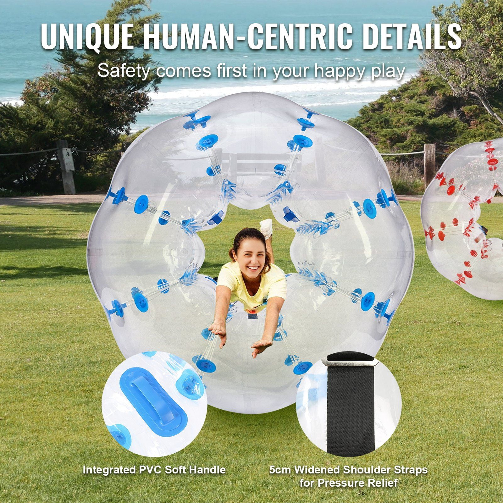 2-Pack 5FT Inflatable Bumper Balls - 0.8mm Thick PVC Human Hamster Bubble Balls for Adults & Teens - Sumo Zorb Ball Game for Outdoor Team Play
