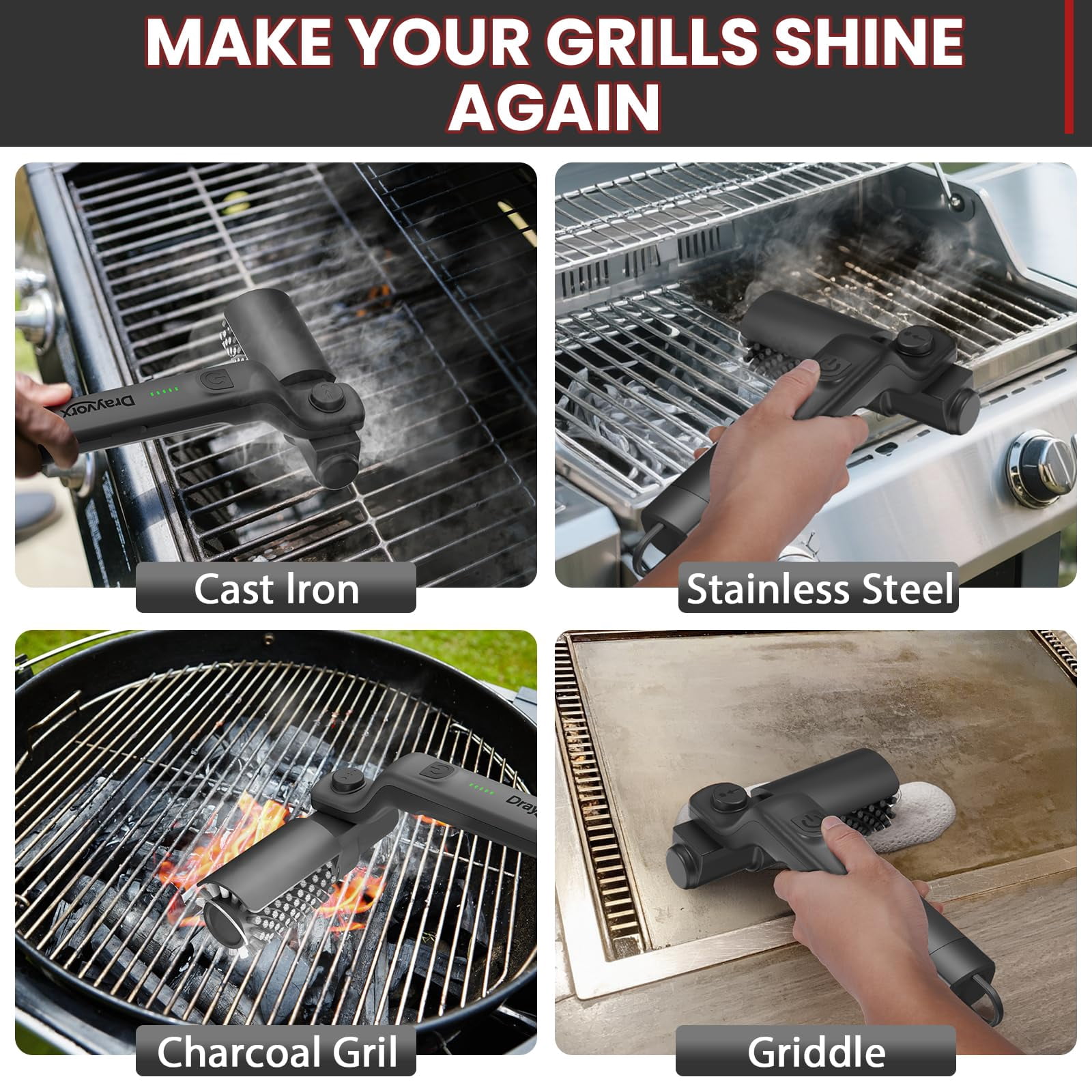 Electric Grill Brush,Cordless Electric Bbq Grill Cleaner With Powerful Motor,Electric Rotary Bbq Grill Brush,Rechargeable Grill Cleaning Brush for Outdoor Grill,Grilling Accessories