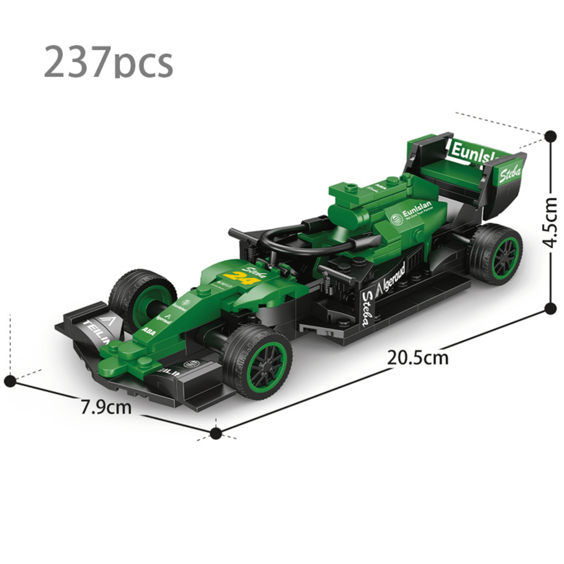 Funtogether Toys Famous Car Building Blocks Set (237 Pcs), Green F1 Racing Car Construction Toy with Driver Minifigure, STEM Educational Vehicle Model Kit for Kids Ages 6+