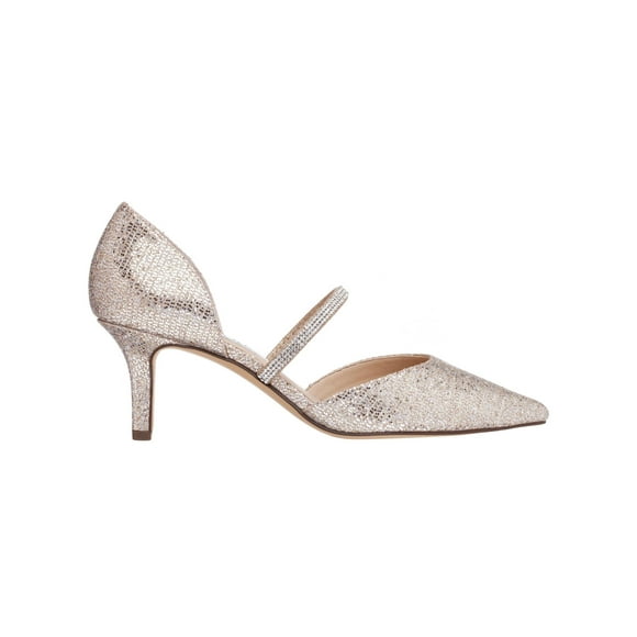 NINA NEW YORK Womens Gold Glitter Mesh Rhinestone Embellished Strap Cushioned Brystol Pointed Toe Stiletto Slip On Dress Pumps Shoes 8 M