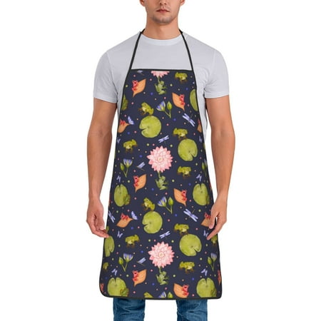 

Junzan Frog And Flowers Print Kitchen Cooking Aprons Chef Apron for Men and Women Professional for Cooking Bib Aprons for Kitchen/Crafting/BBQ/Drawing
