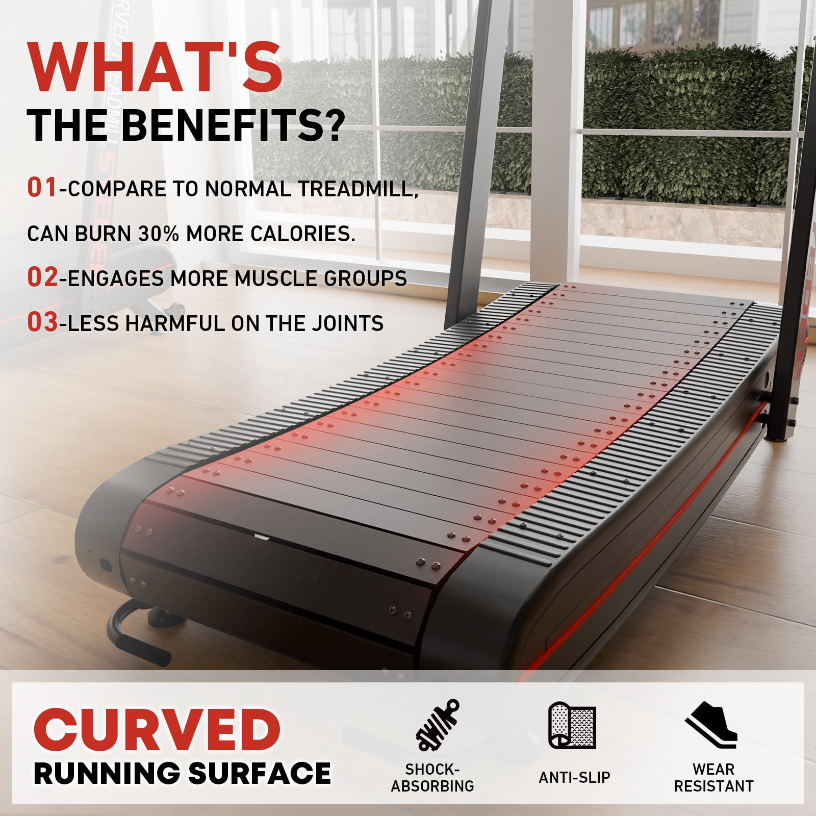 Syedee Premium Portable Curved Manual Treadmill, Motorless Treadmill for Marathon, Air Running with Digital Monitor, Handlebar and Non-Slip Belt, Treadmill for Home Gym, Cardio Equipment