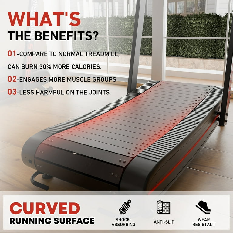 Syedee Premium Portable Curved Manual Treadmill Motorless Treadmill for Marathon Air Running with Digital Monitor Handlebar and Non Slip Belt
