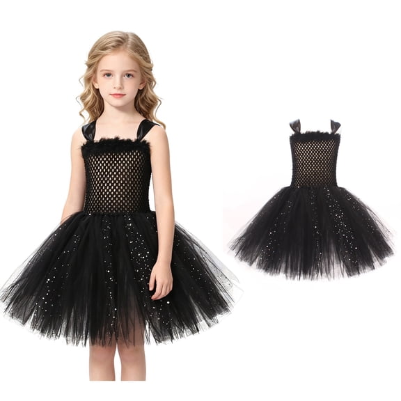Girls Sleeveless Black Tutu Tulle Dresses Witch Halloween Party Clothes Halloween Girls Outfit Size 2-12 Years