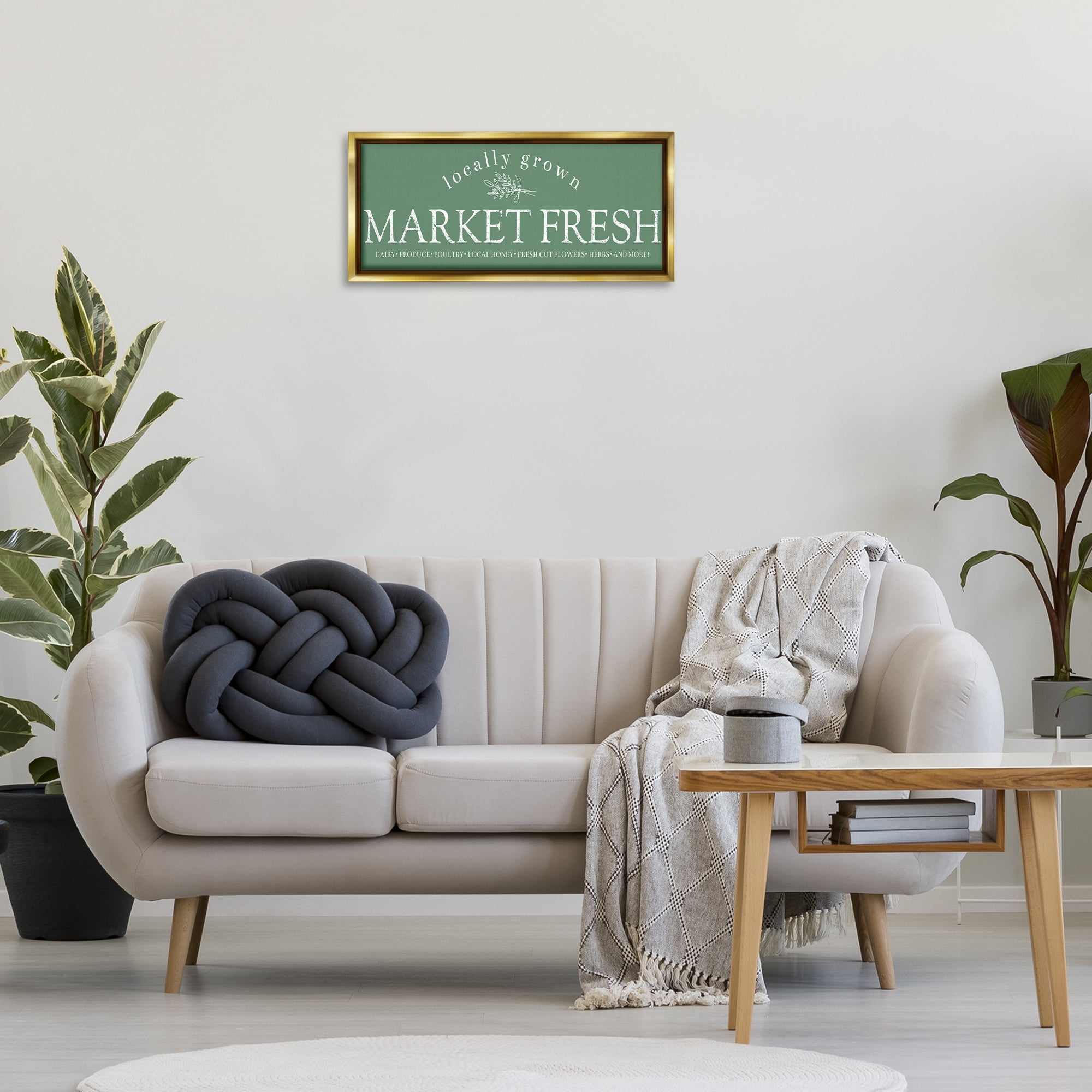 Stupell Industries Locally Grown Market Text & Numbers Painting Gold Floater Framed Canvas Art Print Wall Art, 25 x 11
