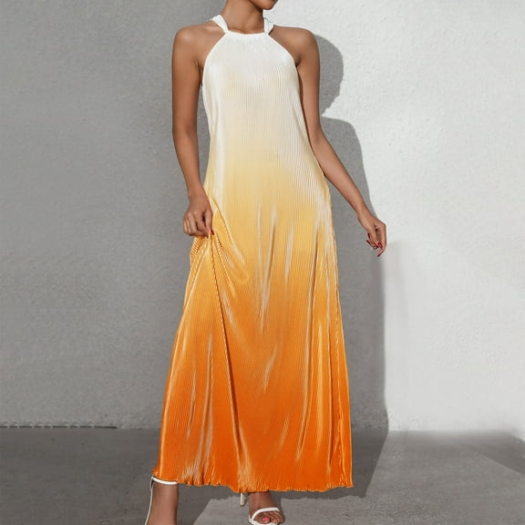 Nuoqisi Women's Spring Summer Gradient Fashion Backless Halter Strap A-Line Maxi Dress - Flowing Long Dress with Open Back