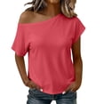 thumbnail image 5 of YUGYXL Womens Cinched Waist Off The Shoulder Tops Dolman Sleeve Banded Bottom Tee Shirts Casual Loose Summer Outfits Red Top M, 5 of 9