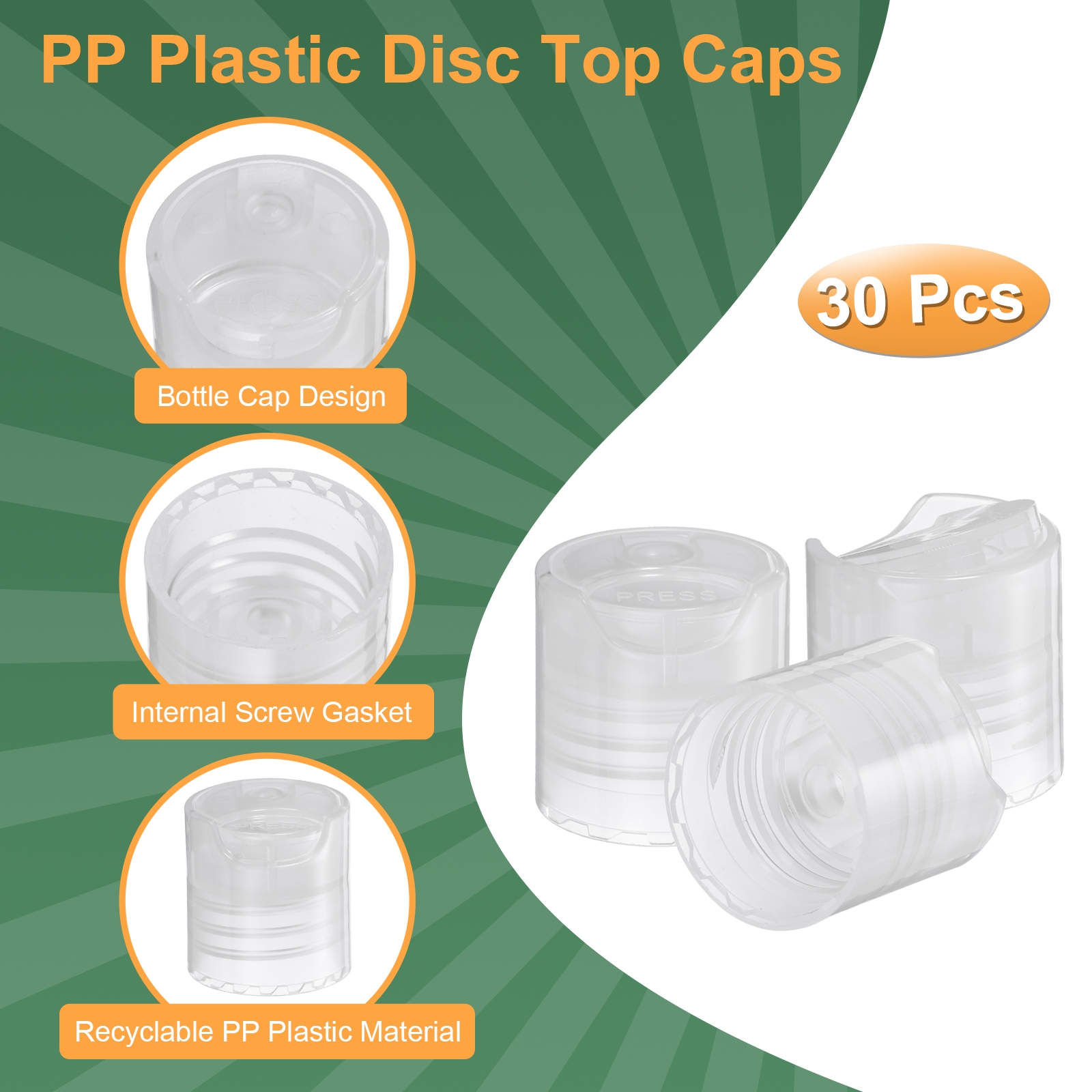 Unique Bargains Disc Top Caps Replacement Press Caps Lids for Squeeze Bottles 24/410 Clear