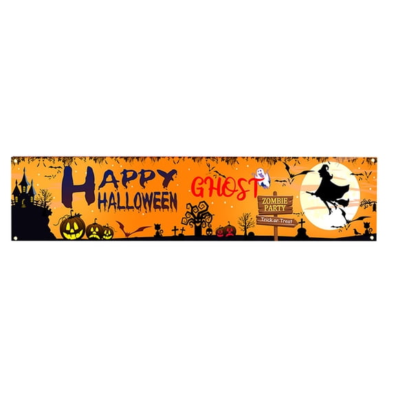 FTsdfkl 98 x 19.7 Inch Happy Halloween Banner,Scary Pumpkin & Ghost Halloween Decorations, for Indoor Outdoor Halloween Supplies Holiday Festive Decoration