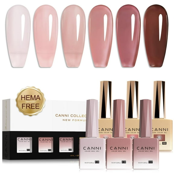 Set de esmaltes de uñas en gel CANNI Jelly, rosa y marrón, 6 colores, 9 ml