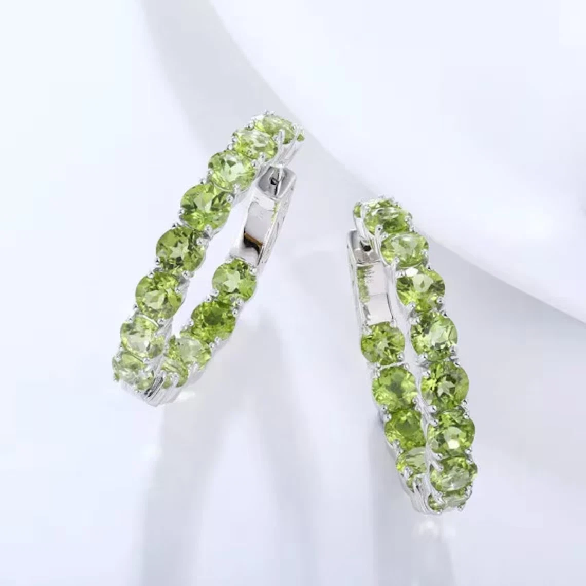 Sterling Silver Peridot Hoop Earrings – Green Gemstone Hoops for Women