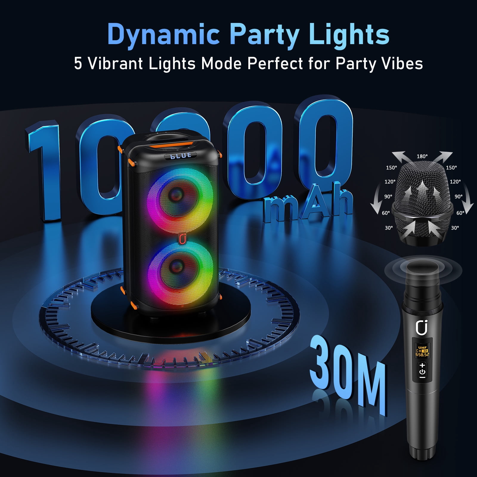 FanFun Portable Party Speaker, Loud Stereo Sound, Bluetooth Speaker with Treble/Bass Adjustment, Outdoor Speaker, T27-T