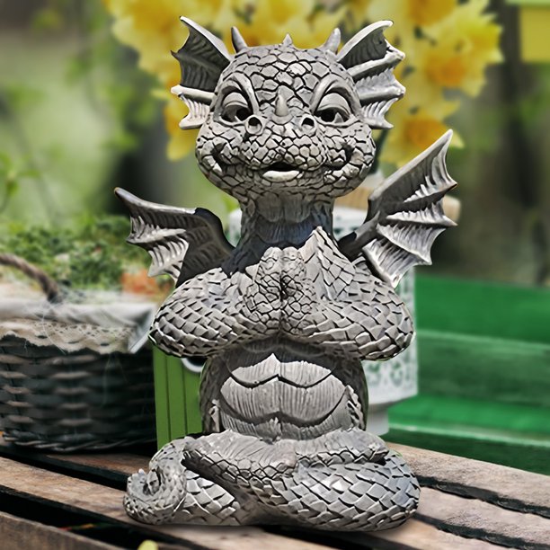 Estatua de dragón de jardín, adorable figura de dragón de resina para bebé, regalo ornamental con lámpara