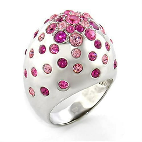 80602 - Rhodium Brass Ring with Top Grade Crystal in Multi Color