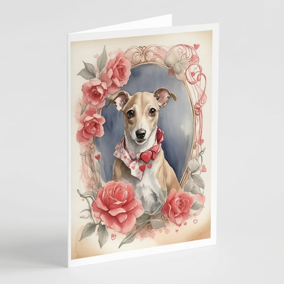 Whippet Valentine Roses Greeting Cards Pack of 8 7 in x 5 in