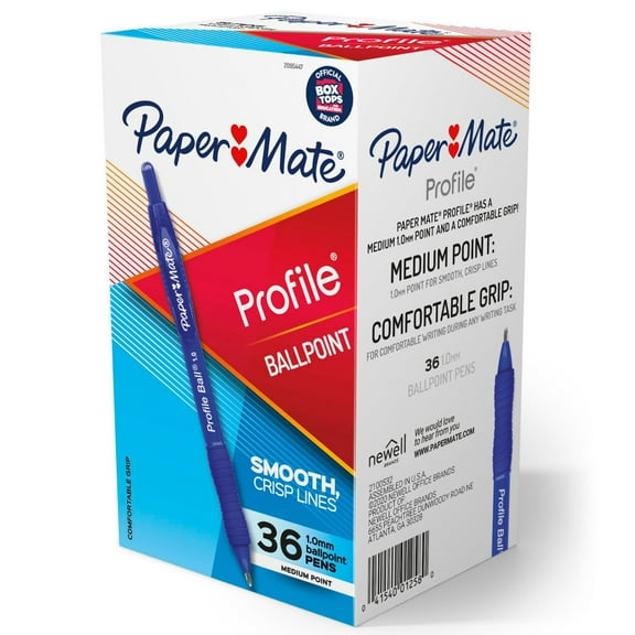 Paper Mate Ballpoint Pen, Profile Retractable Pen, Medium Point (1.0mm), Blue, 36 Count