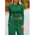 thumbnail image 6 of PRETTYGARDEN Women's 2 Piece Loungewear Long Sleeve Crop Top Wide Leg Palazzo Pants Set Tracksuits Casual Outfit, 6 of 10
