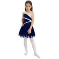 thumbnail image 3 of TSSOE Girls Mesh Splice Roller Figure Ice Skating Dress Ballet Tutu Leotard Dress Competition Dance Costume Navy Blue 16, 3 of 7