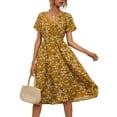 thumbnail image 4 of Txlixc Vestido de Verano para Mujer, Estampado Floral Cuello en V Manga Corta Falda Casual de Cintura Delgada para Damas, 9 Colores Txlixc  Estilo de ocio, 4 of 7