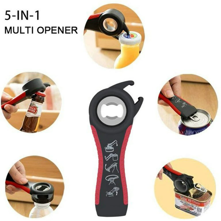 Jar Opener, 5 in 1 Multi Function Can Opener Bottle Opener Kit with  Silicone Handle Easy to Use for Children, Elderly and Arthritis Sufferers  (Apple
