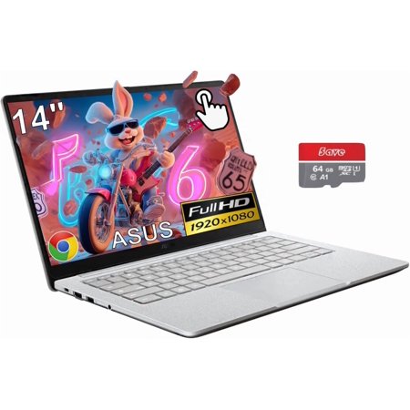 ASUS 14" Touchscreen Students Chromebook, FHD Anti-Glare Display, Intel Celeron N4500 (> i3-1115G4), 8GB RAM, 192GB Storage (128GB eMMC + 64GB SD Card), Wi-Fi, Chrome OS, with 5ave 6-in-1 Kit