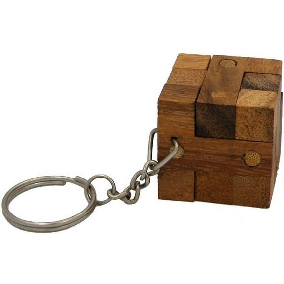 Cube Lock Key Chain - Wooden Puzzle Brainteaser