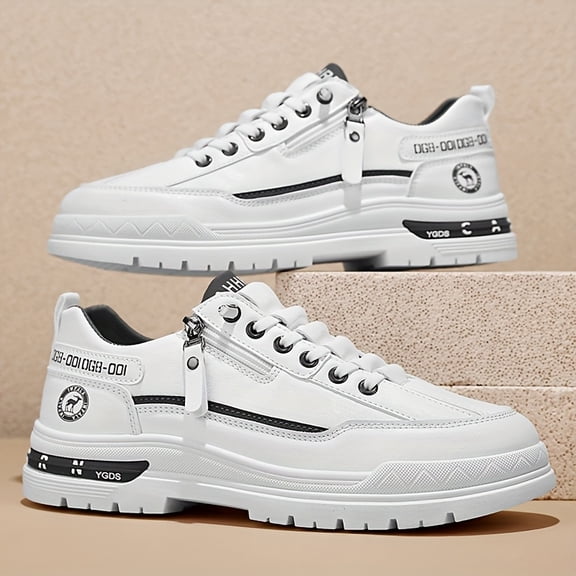 Men'S Casual Sneakers - Versatile All-Season Low-Top Lace-Up Shoes with Durable Soft Sole, Non-Slip Texture, and Stylish Black Accents for Work, Running, and Casual Attir