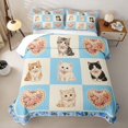 thumbnail image 2 of Homewish Blue Pet Cat Plaid Twin Quilt Set,Lovely Floral Twin Coverlet Set,2pcs, 2 of 7