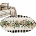 thumbnail image 2 of Round Area Rugs Collection 4 Ft, Christmas Non-Slip Residential Carpet, Winter Poinsettia Leaf Xmas Birds Eucalyptus Berry Indoor Crawling Mats Runner Rugs for Living Room/Dining Room/Bedroom, 2 of 8